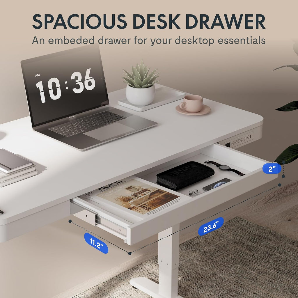 Comhar 48" Electric Standing Desk with Drawers, USB Charging Ports, Quick Assembly, Height Adjustable Sit Stand