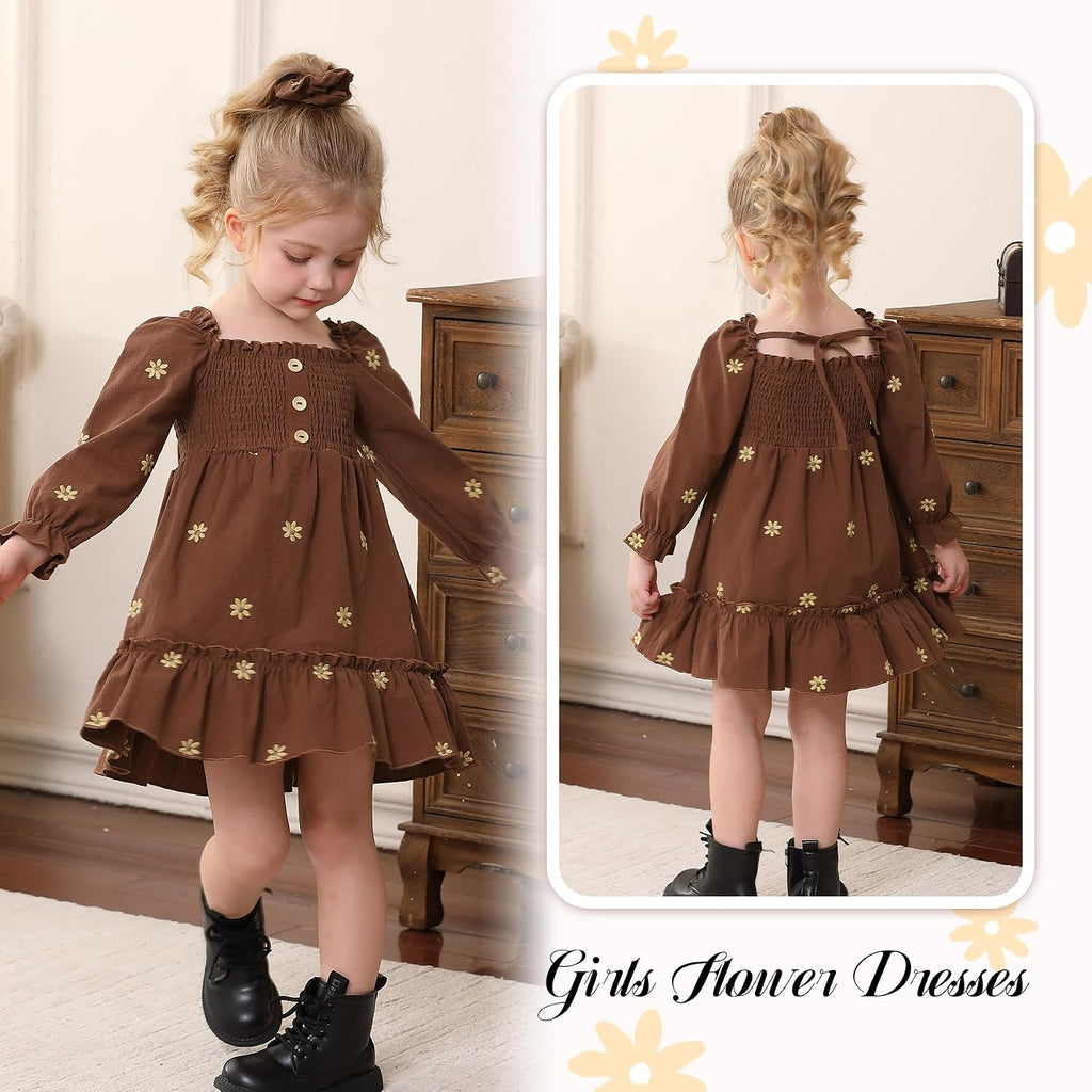 Toddler Girl Dress Long Sleeve Linen Vintage Baby Fall Winter Outfits Clothes