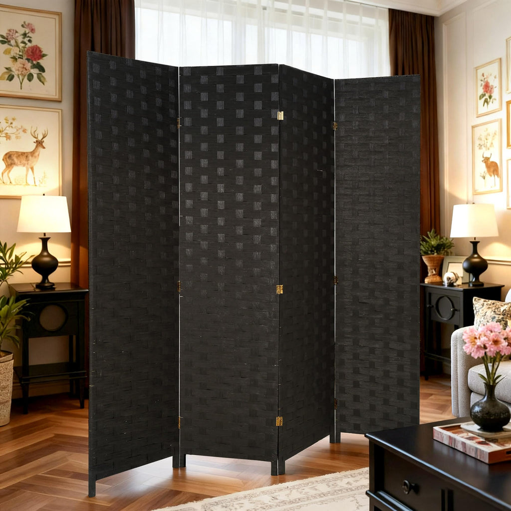 4-Panel Folding Room Divider | 6ft, Coal Black | Light & Portable