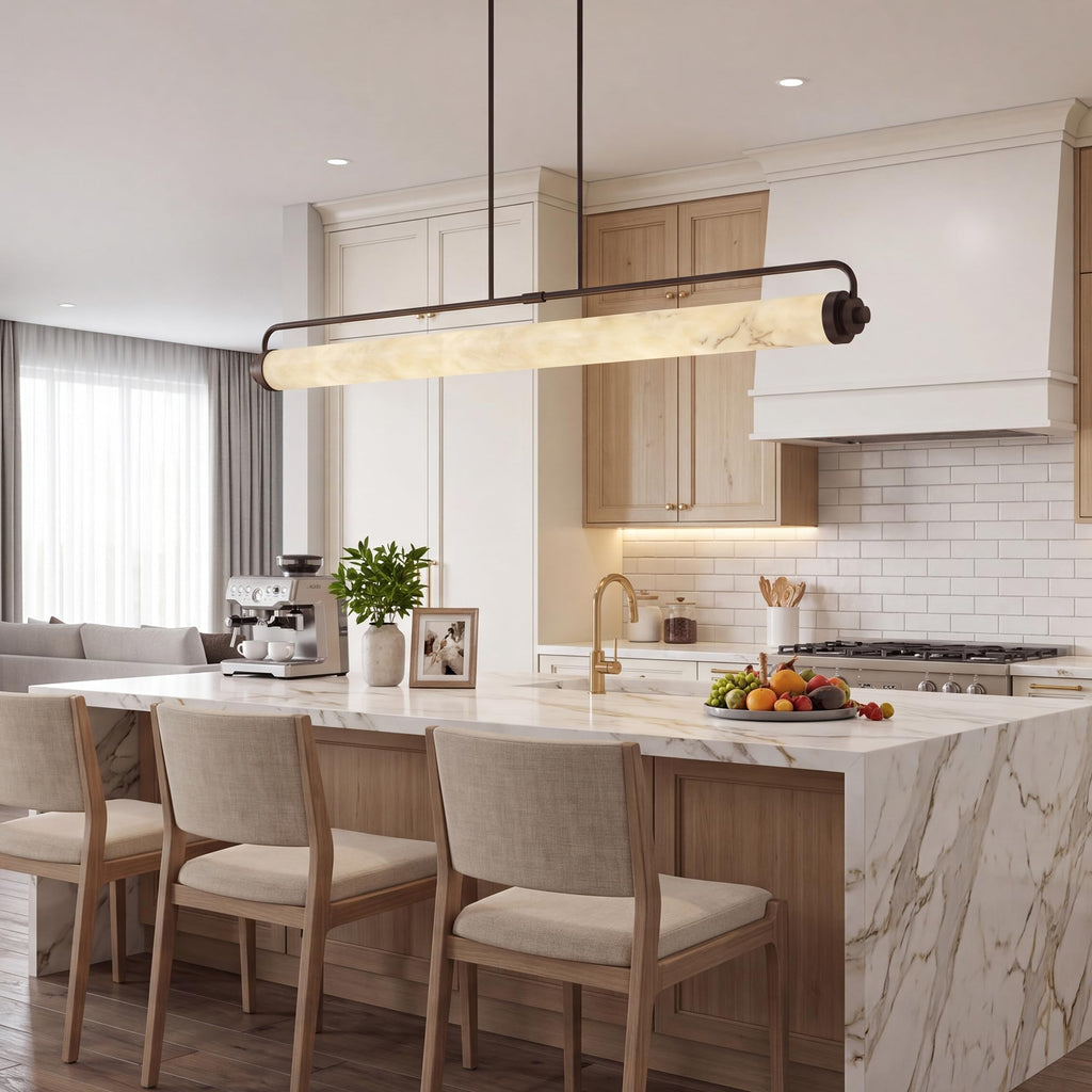Dimmable LED Alabaster Linear Chandelier, Adjustable Kitchen Island Light