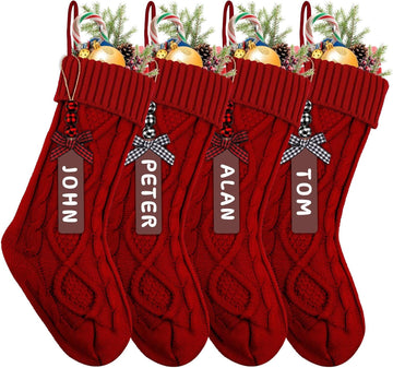 Christmas Stockings with Name Tags,18" Cable Knitted Stocking - Set of 4
