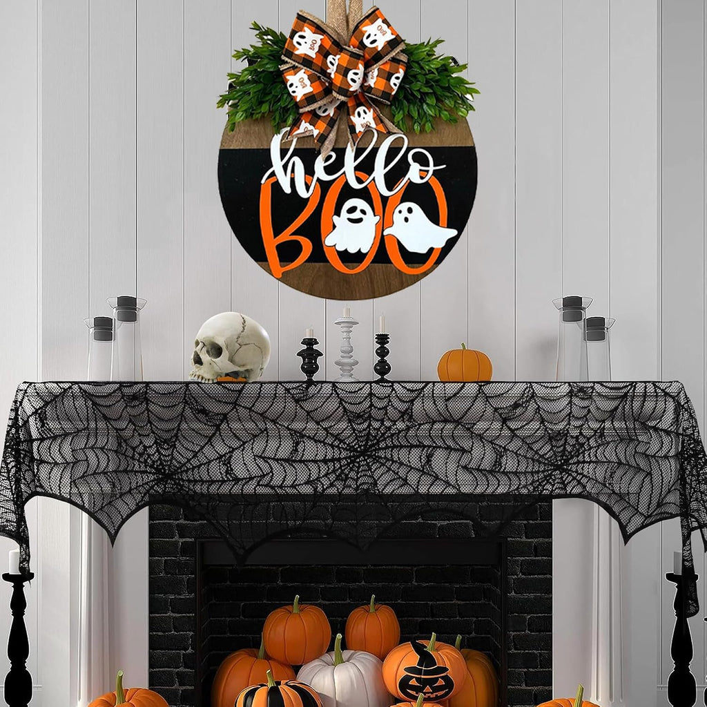 Halloween Ghost Wreath, Wooden Halloween Ghost Door Sign Wreath Decorations for Front Door Hanger
