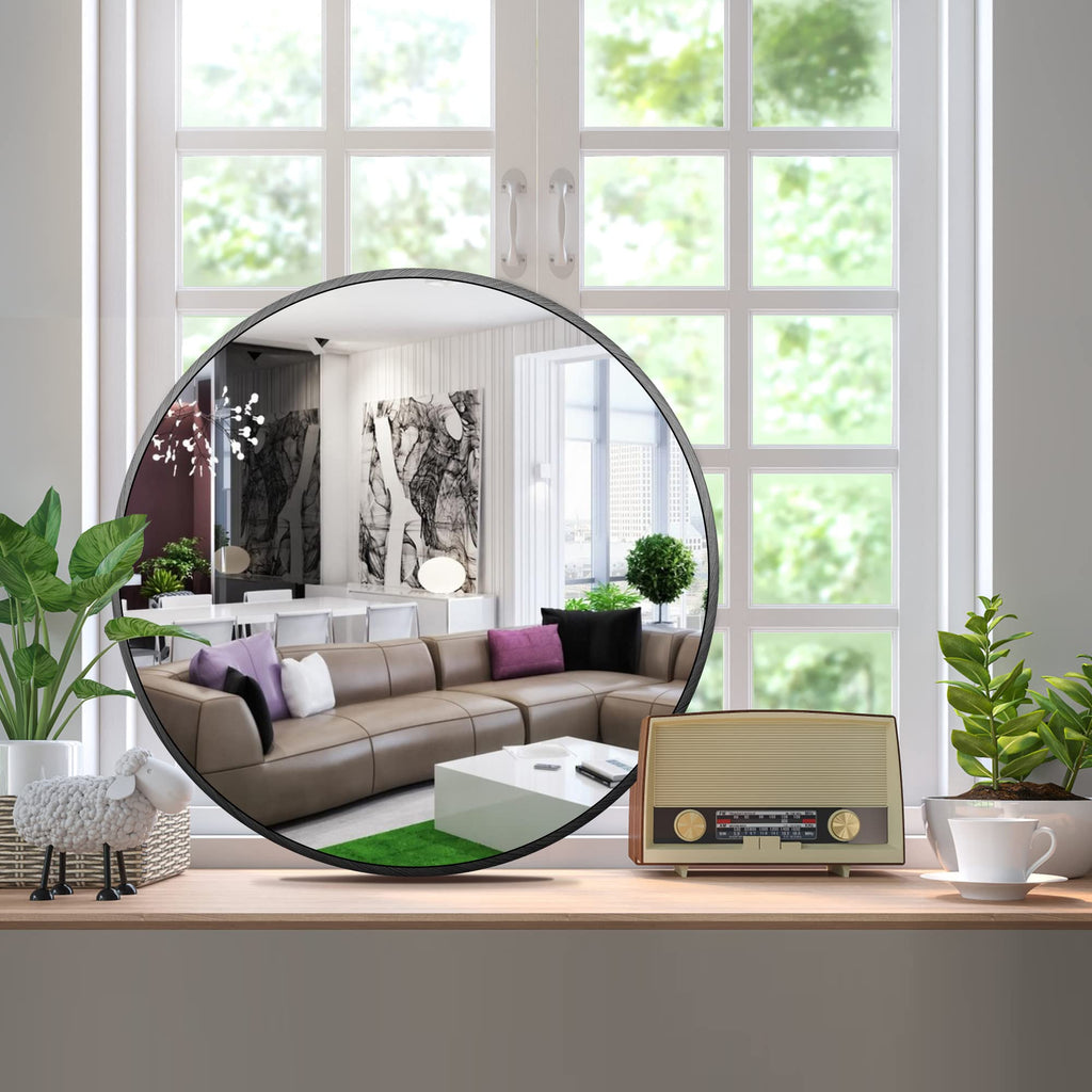 Round Metal Wall Mirror, 12 Inch, Black Frame Bathroom Mirror