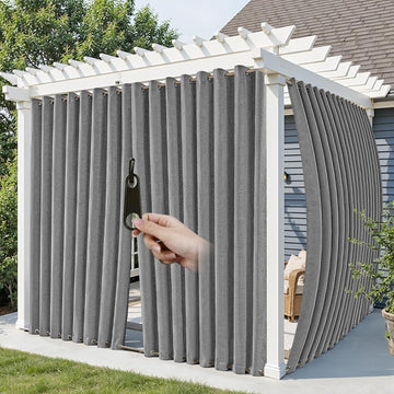 Linen Outdoor Curtains Waterproof with Zipper Blackout Curtains 2 Panels Top & Bottom Grommet Patio Outdoor Privacy