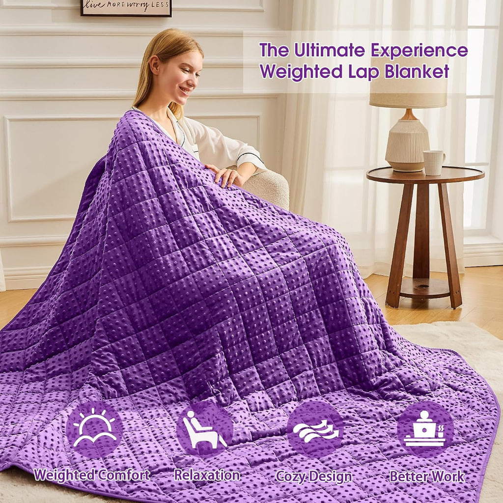 Purple Weighted Blanket for Adults 20lbs, 48"x72", Twin Full Size Cooling Minky Heavy Throw Blanket for 180-220lbs