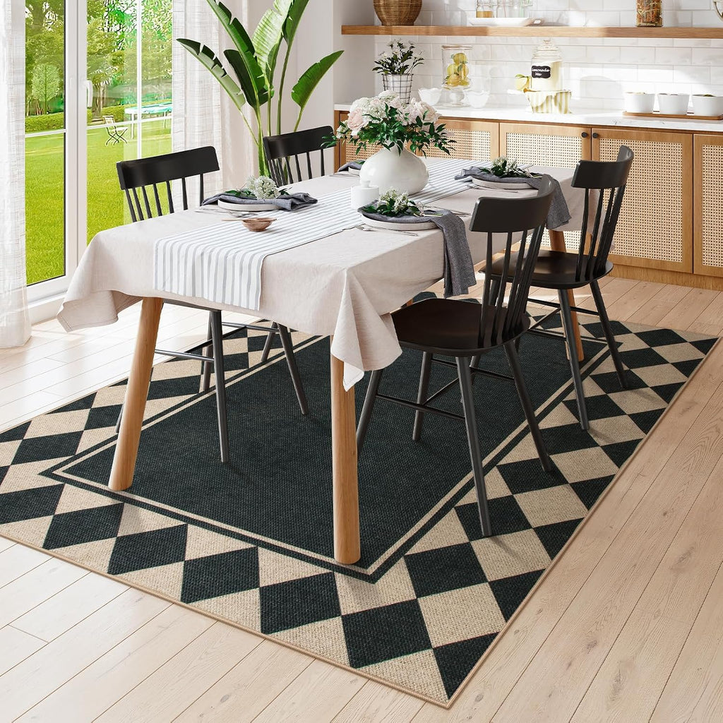 Easy Jute Indoor Outdoor Rug, Black Checkerboard Area Rug