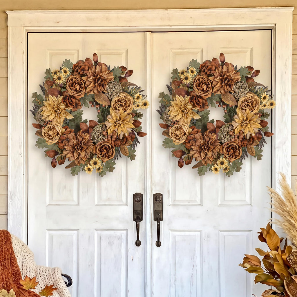 24in Fall Wreaths for Front Door Artificial Autumn Wreath