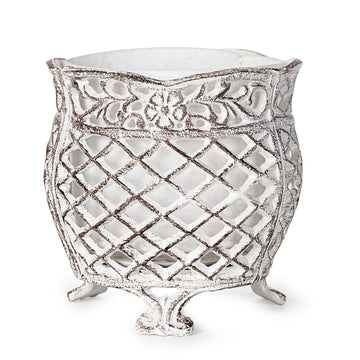Vintage Cast Iron Urn Planter with Non-Woven Bag, Vintage White