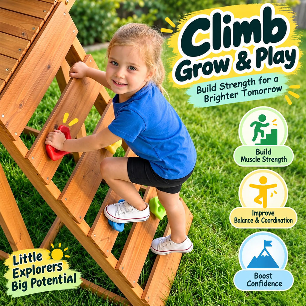 Wooden Swing Sets for Backyard with Monkey Bar, Outdoor Playset for Age 3-6