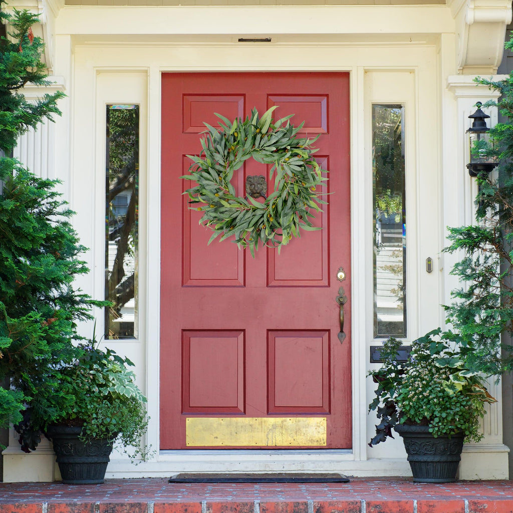 Artificial Olive Wreath for Front Door 20 inch Greenery Wreath with Olive Leaves Olive Bean Green Leaves Wreath