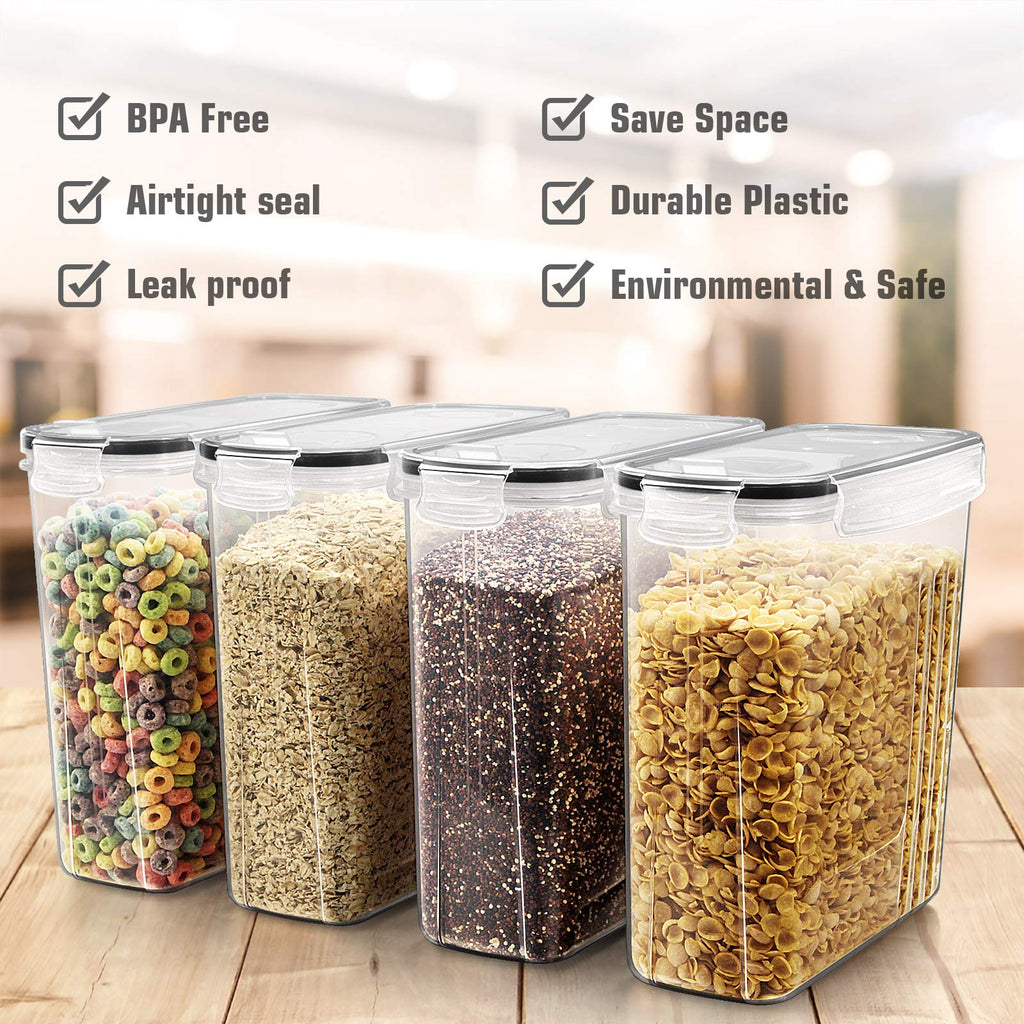 Cereal Storage Containers Set, Large BPA Free Plastic Airtight Food Storage Containers 4L for Flour, Sugar, 6 Piece