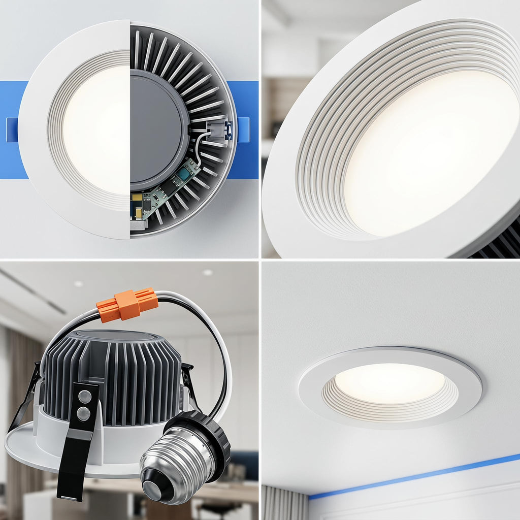 12 Pack 4 Inch Retrofit LED Recessed Lighting with E26 Adaptor, Can Lights with Baffle Trim, Dimmable, Damp Rated, 8W