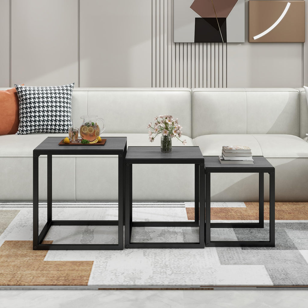 Nesting Coffee Set of 3, Stacking Metal Side Tables, Grey
