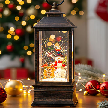 Christmas Snow Globe Water Glittering Farm Snowman with Music & Timer, USB Lined/Battery Operated Lighted Lantern