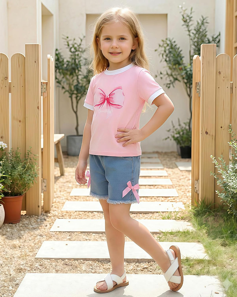 Toddler Girl Clothes Summer Cotton Print T-Shirt and Jeans Shorts Set Casual Girls 2 Piece Outfits Sets