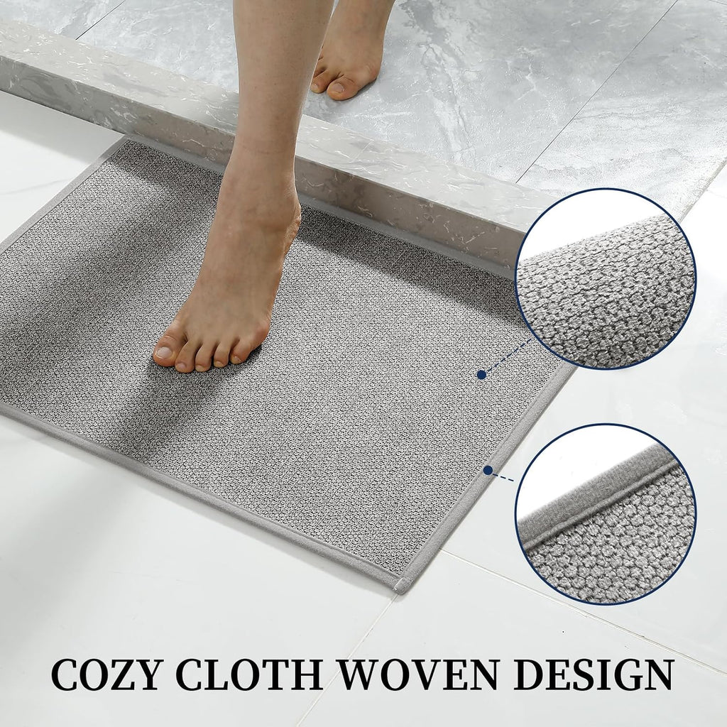 Gray Bathroom Rugs Sets 2 Piece, Quick Dry Thin Bath Mat, Non Slip Absorbent Machine Washable, Bath Runner Rug for
