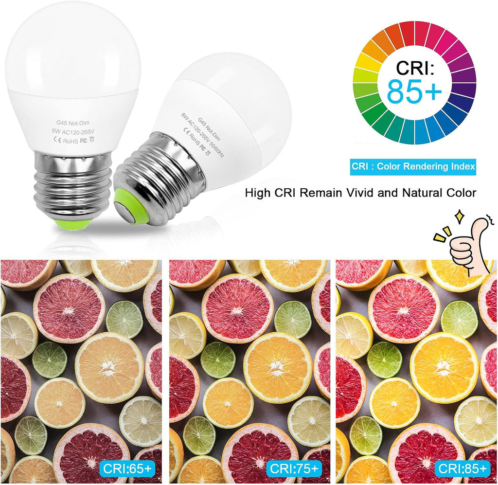 6W E26 Small Globe LED Bulb 60W Equivalent G45/A15 E26 Standard Screw Base