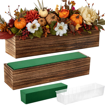 2 Set Wood Rectangle Boxes 16x4 Inch Rustic Planter with Liner
