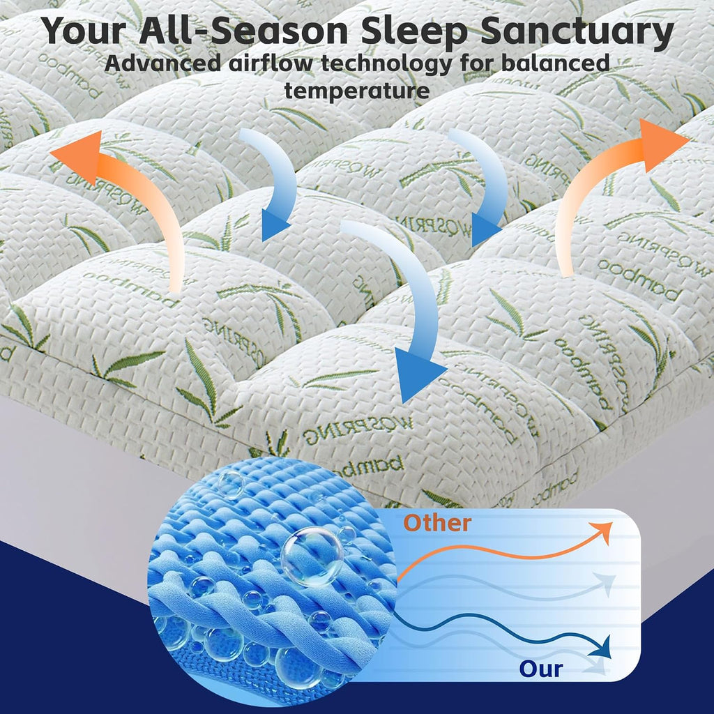 4 Inch Mattress Topper Queen Size Memory Foam Bamboo Pillow Top Back Pain | Breathable Hypoallergenic OEKO-TEX