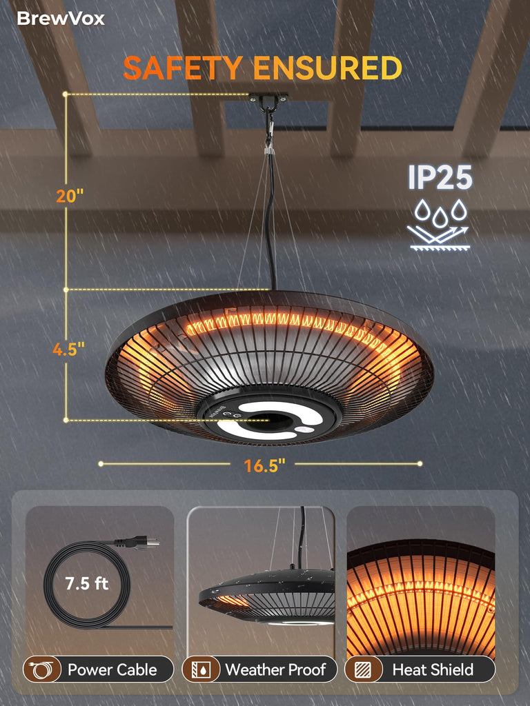 Hanging Patio Heater, Electric Outdoor Infrared Ceiling Heater with LED Light, Smart App & Remote, 24H Timer