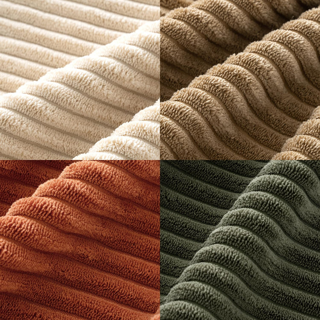 Fall Corduroy Decorative Throw Pillow Covers Rust-Olive Green 20x20