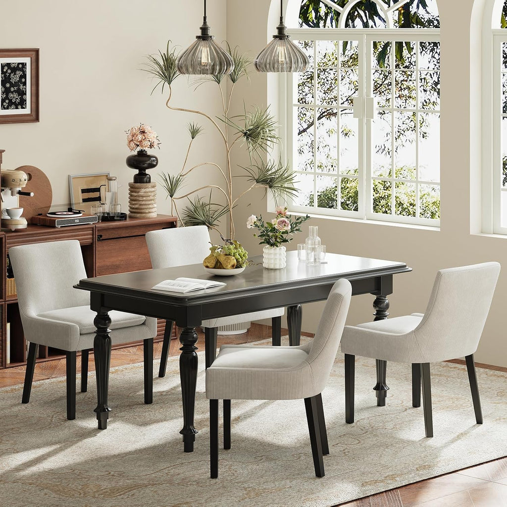Dining Chairs Set of 4, Upholstered Corduroy Dining Room Chair with Wood Legs, Mid-Back Padded Kitchen Side Chairs