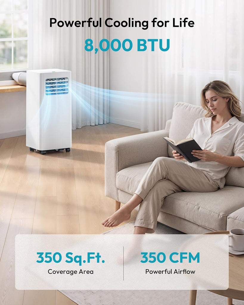 8,000 BTU Portable Air Conditioners, 4-in-1 Air Conditioner Portable Up to 350 Sq.Ft., Portable AC Unit with Cool
