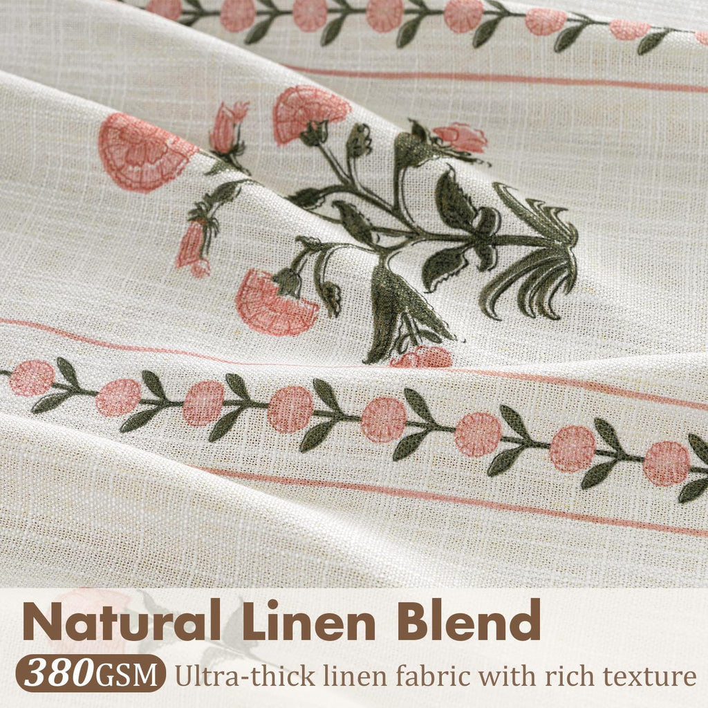 Floral Pinch Pleated Linen Curtains for Living Room Bedroom Dining Room Farmhouse, Light Filtering Memory Trained