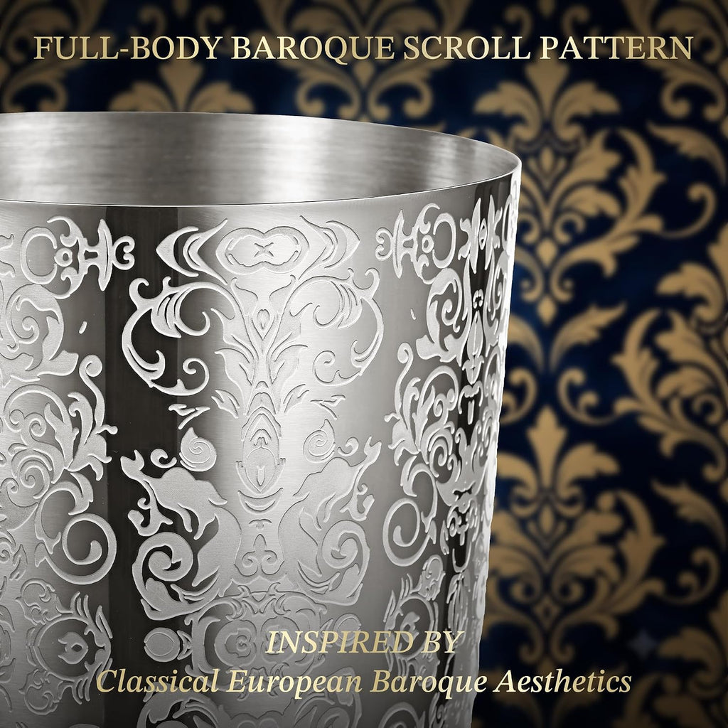 Etched Boston Cocktail Shaker Set, Baroque Scroll Engraved - Set of 4