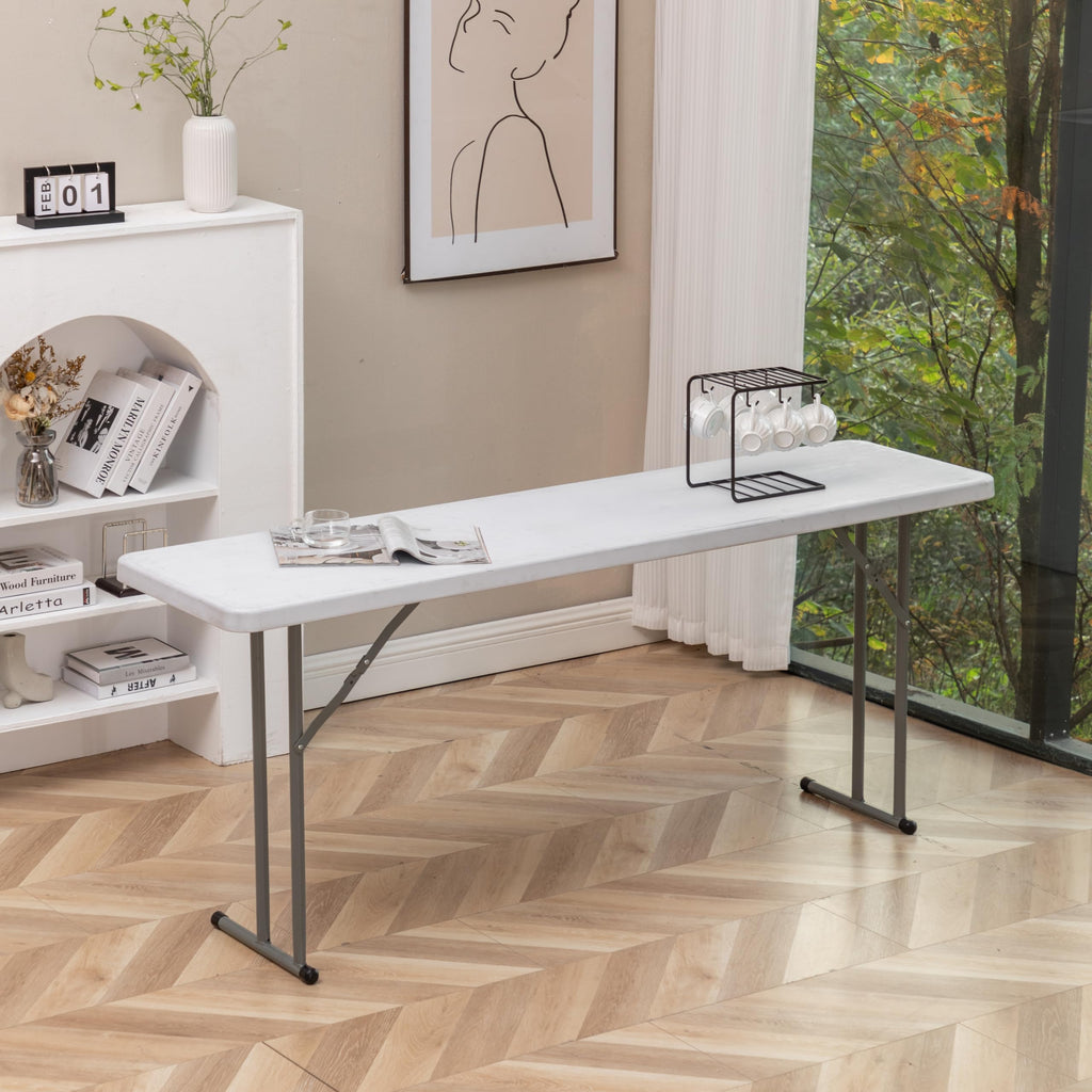 Set of 5, 5-Foot - 60" Long White Plastic Folding Seminar Training Table Portable 18" Wide Narrow, 29" High, Events