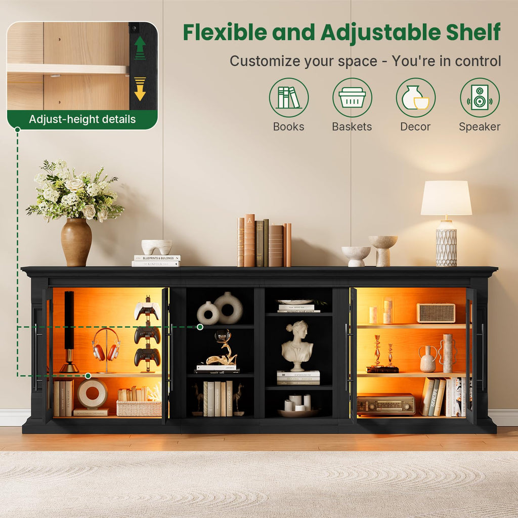 136" Fireplace TV Stand, 3-in-1 Modular: Mantel+ Bookcases+ Cabinets