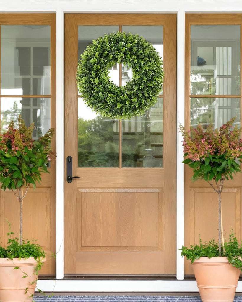 20 Inch Artificial Boxwood Wreath for Front Door, UV Resistant Outdoor Green Wreath, Waterproof Weather Resistant