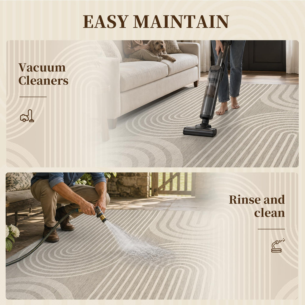 Grey Outdoor Rug-Patio Rug 8x10 ft Polypropylene Indoor Outdoor Rugs Outdoor Carpet Deck Balcony Porch, Textured