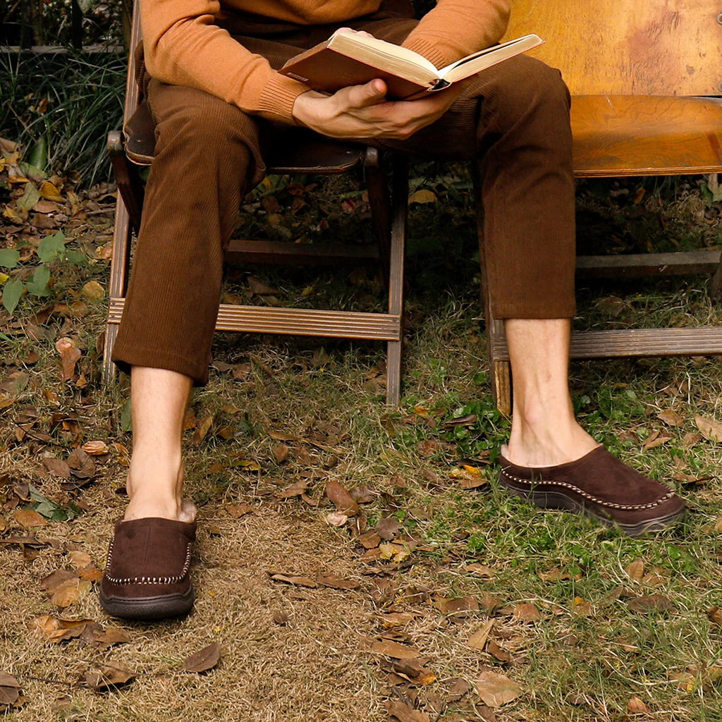 Men's Slip On Moccasin Slippers, Coffee, 9-10
