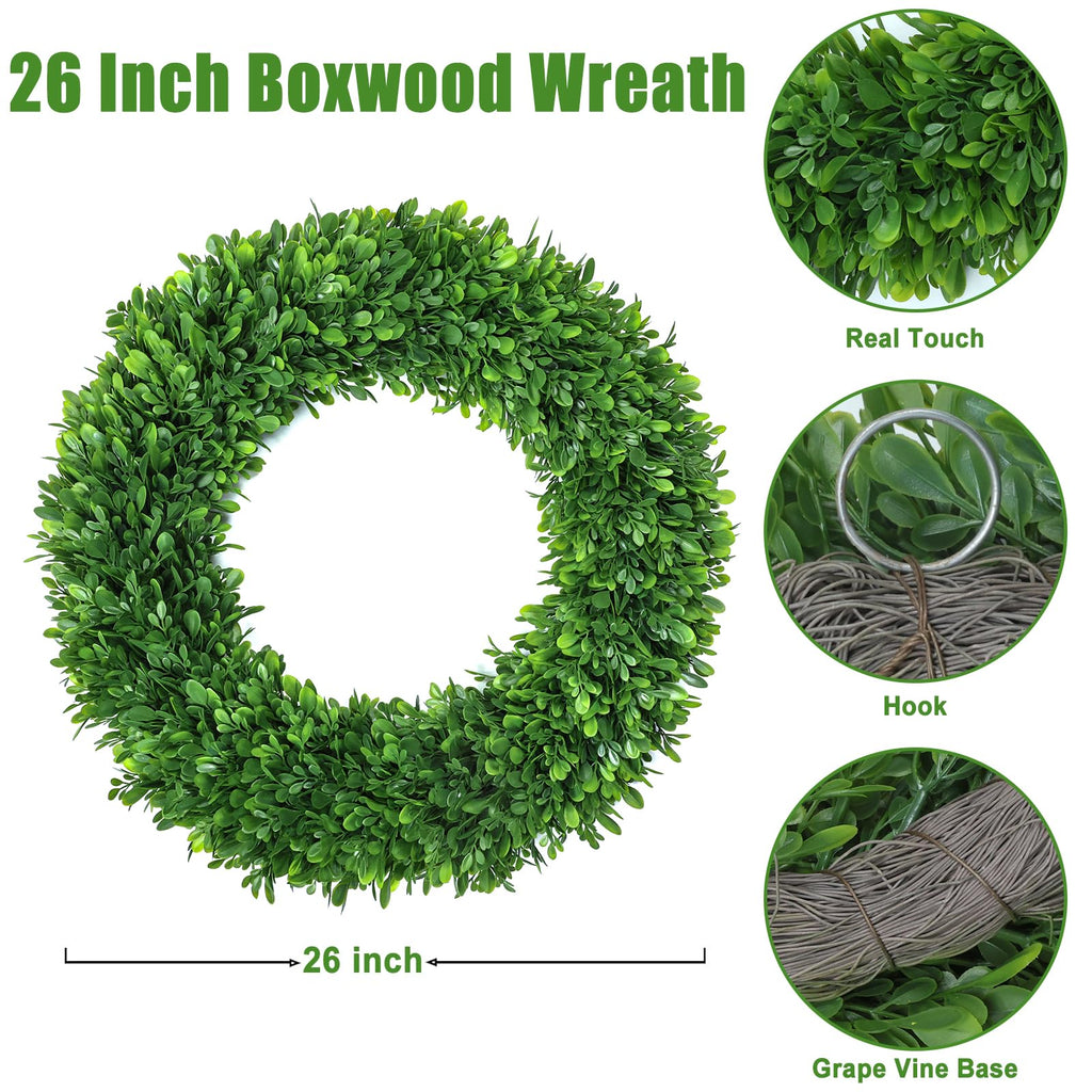 26Inch Green Boxwood Wreaths for Front Door Realistic All Season Eucalyptus