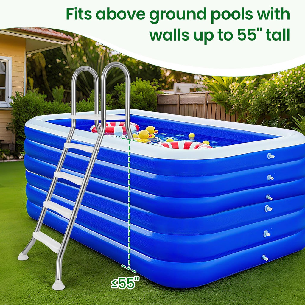 Above Ground Pool Ladder for 55" Pool Wall Height | 440 LBS Heavy Duty Stainless Steel 4-Step Double-Sided Swimming