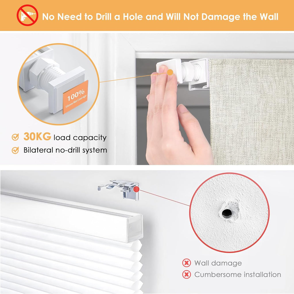 No Drill Cordless Roman Shades, 34'' W x 64'' H, Beige | Easy to Install, Light Blocking & Heat Insulating