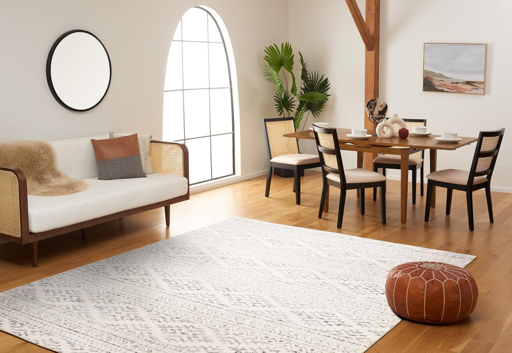 Area Rug 12x15 - Tulum - Large - Ivory & Grey, Moroccan Boho Tribal Design, Non-Shedding & Easy to Clean