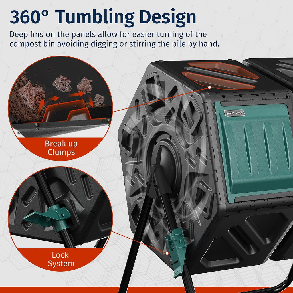 Dual Chamber Outdoor Compost Tumbler, 2×18.5 Gallon Compost Bin, Rotating Composter with Aeration & Locking System