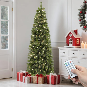 Prelit Green Pencil Christmas Tree with Remote