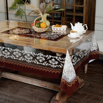 Clear Table Protector Cover Vinyl Damask Tablecloth, 60" x 104"