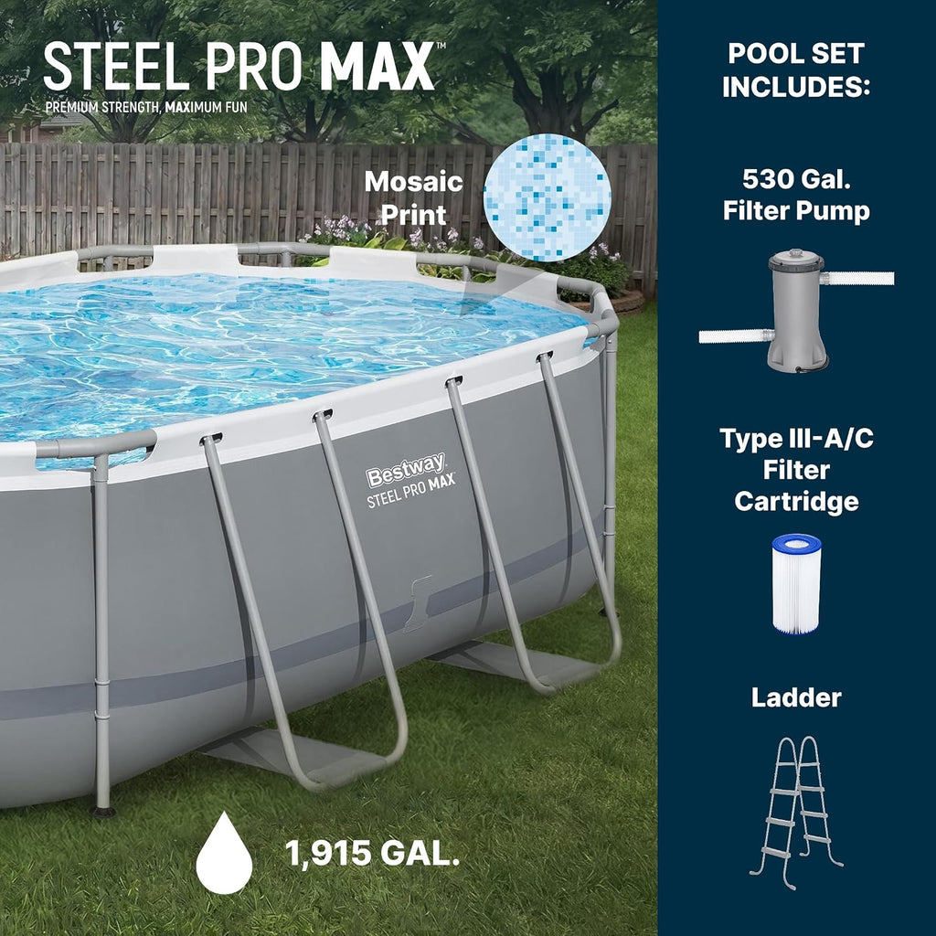 Steel Pro MAX 14' x 8'2" x 39.5" Oval Above Ground Pool Set, Pump