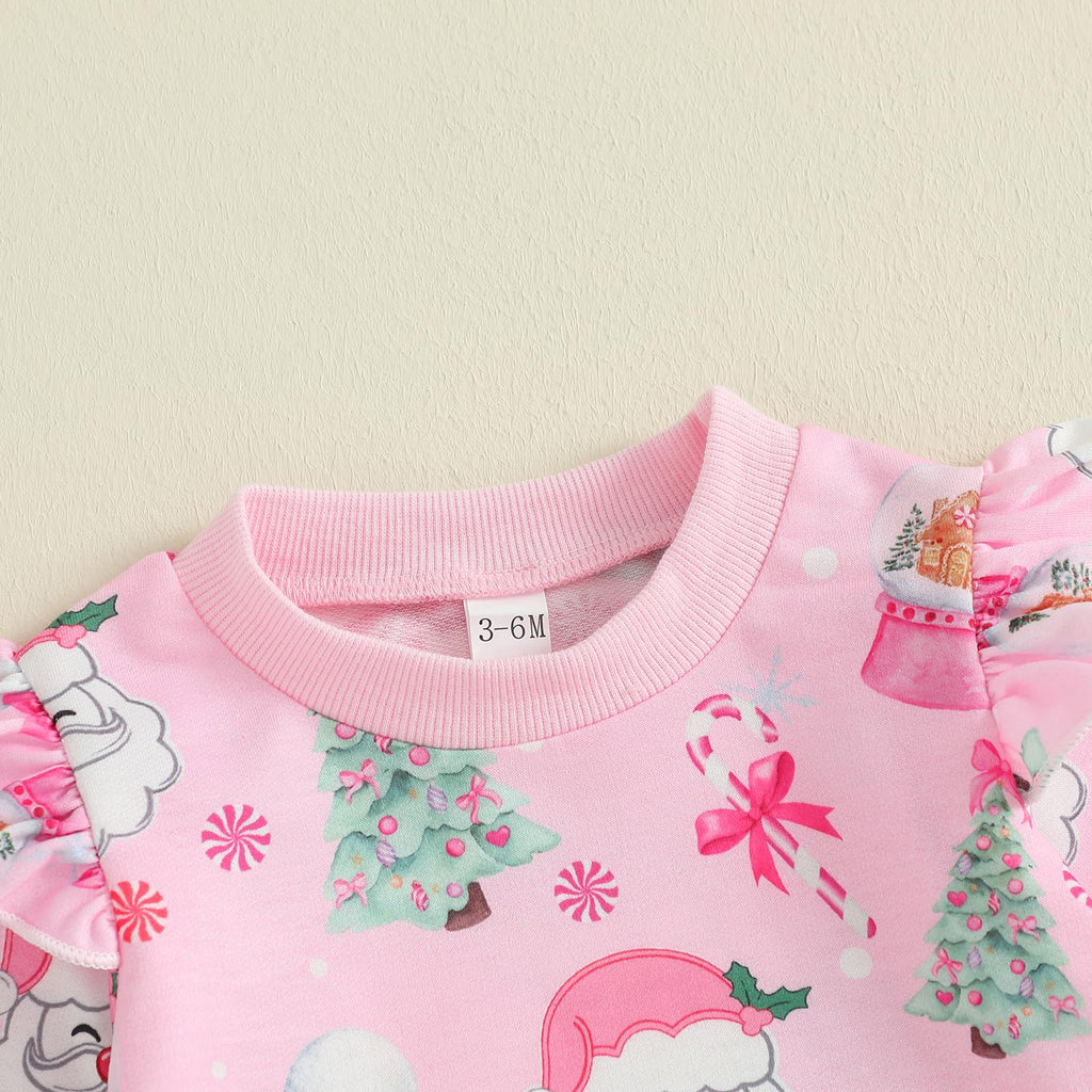 Fall Winter Toddler Baby Girl Clothes Cute Print Ruffle Shirt Top Pants Set 2 Piece Newborn Infant Girl Outfit