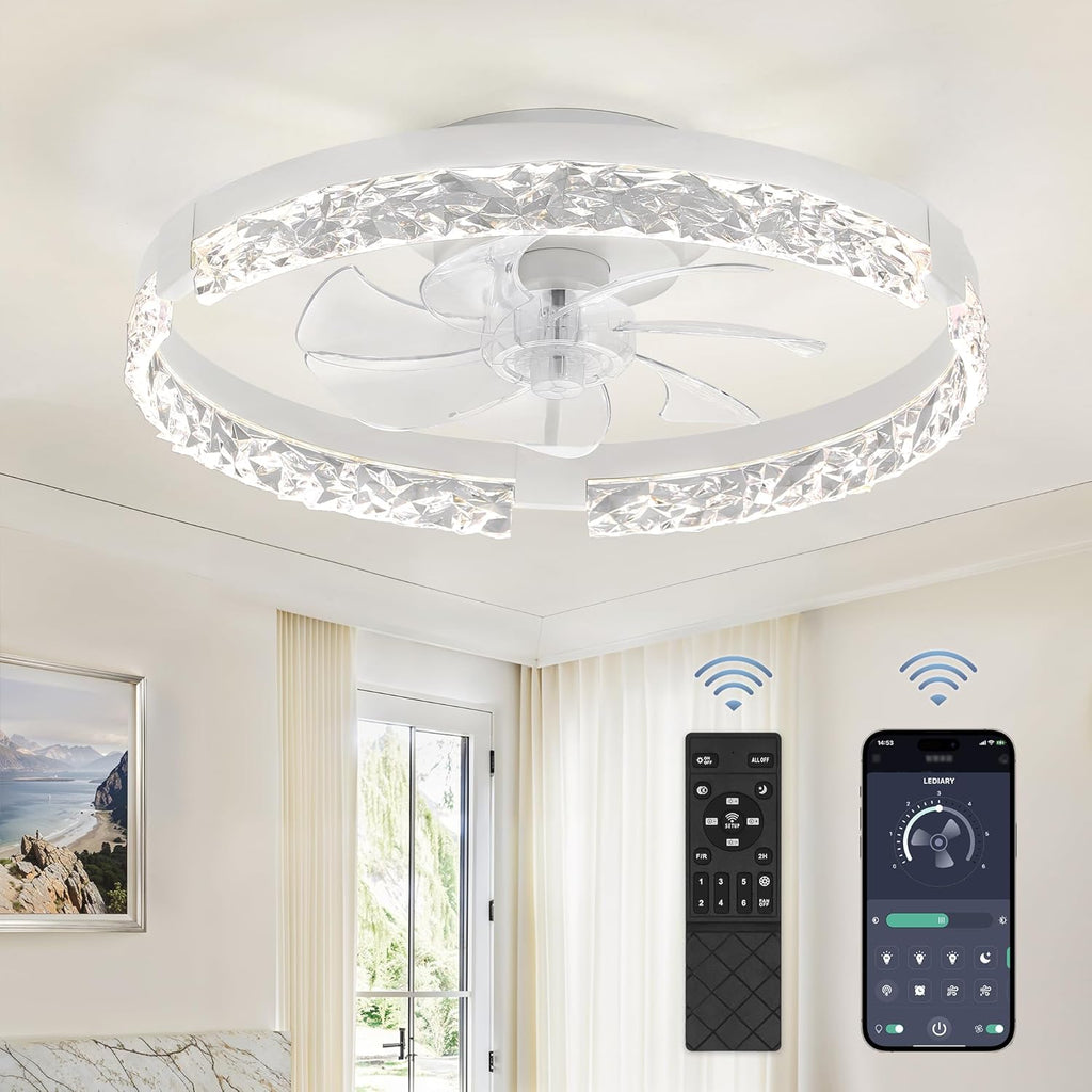 20 Inch Low Profile Ceiling Fans with Lights and Remote, Fandelier Ceiling Fan Flush Mount