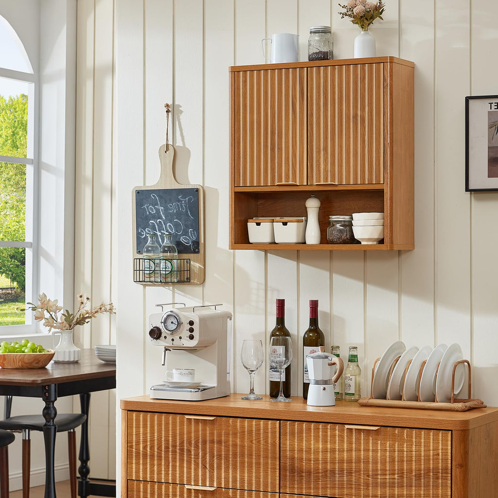 Retro Fluted Bathroom Wall Cabinet, Wall-Mounted Medicine Cabinet