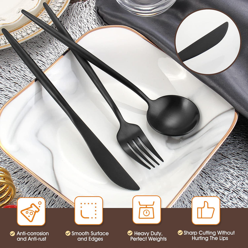 Matte Black Silverware Set, 20 Piece Stainless Steel Flatware Set, Service for 4, Satin Finish Tableware, Cutlery