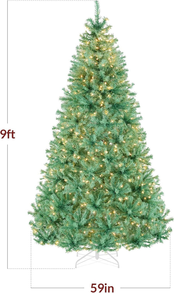 Pre-Lit Sage Green Christmas Tree, Full Artificial Holiday Decoration w/ 2,000 Branch Tips, 900 Lights, Foldable