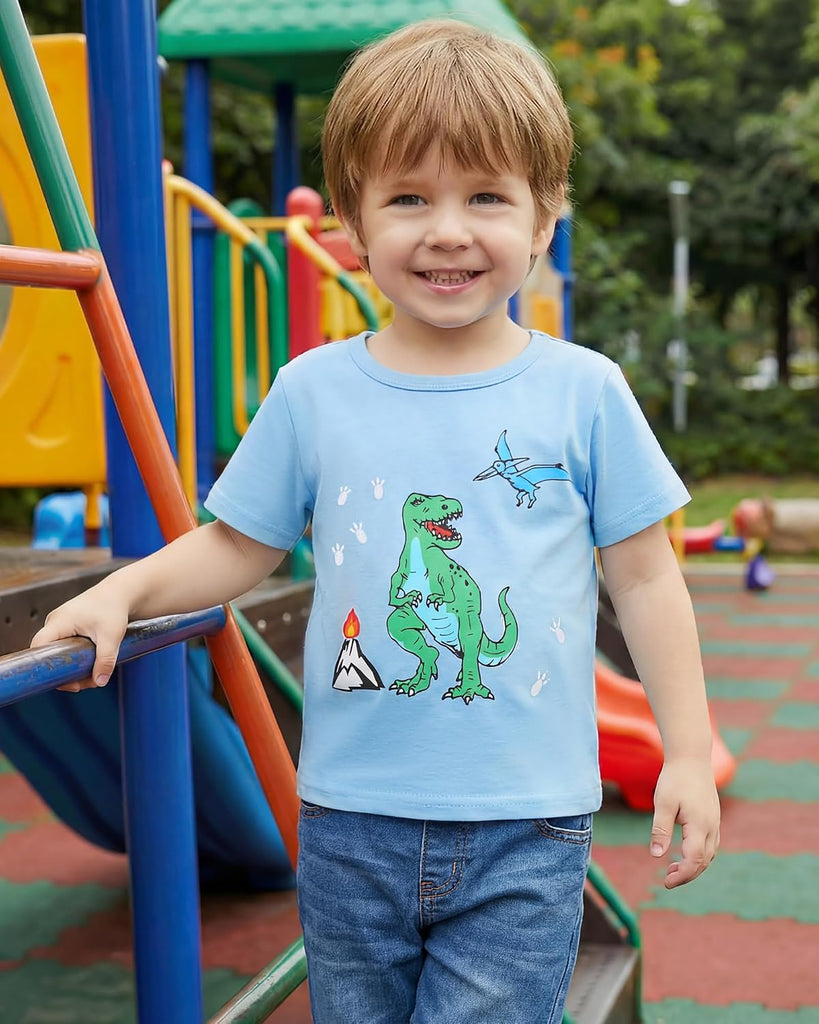 Toddler Boy Shirts Summer Short Sleeve T-Shirts Cotton Casual Graphic Crewneck Top Tees Pack