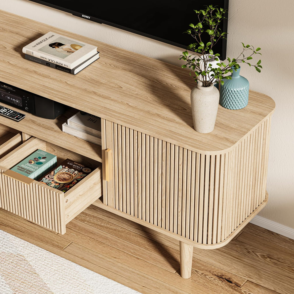 62.4 Inch Fluted TV Stand, Modern Media Console Fits TVs up to 75"