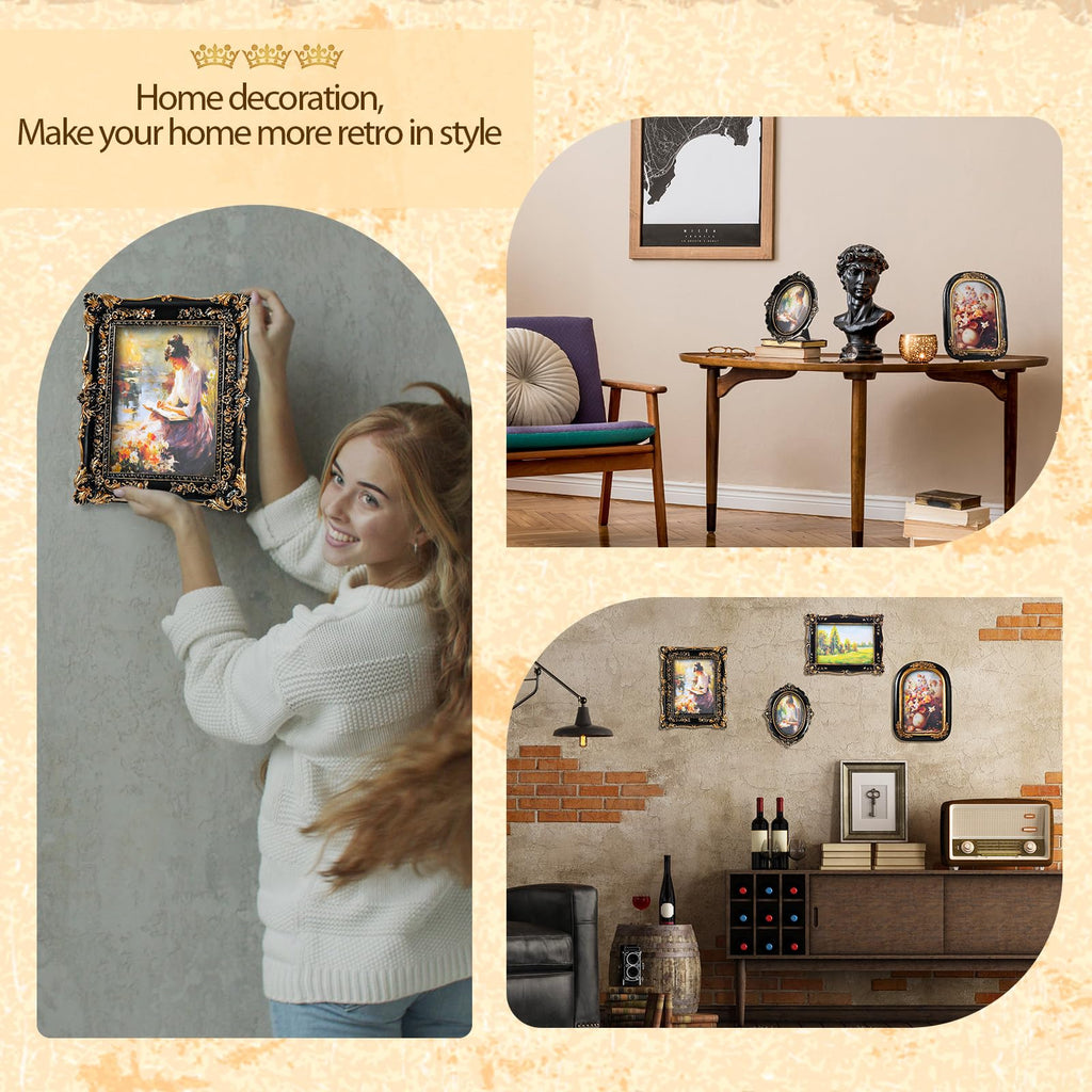 4 Pcs Vintage Picture Frames Set for Gallery Wall, Black Ornate Baroque Picture Frames, Antique Victorian Decorative